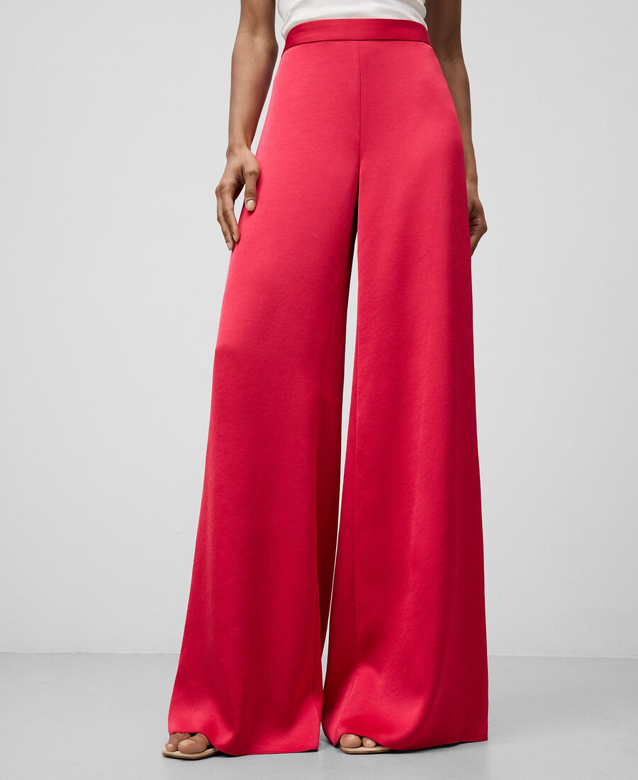 pantalones anchos de satén para mujer