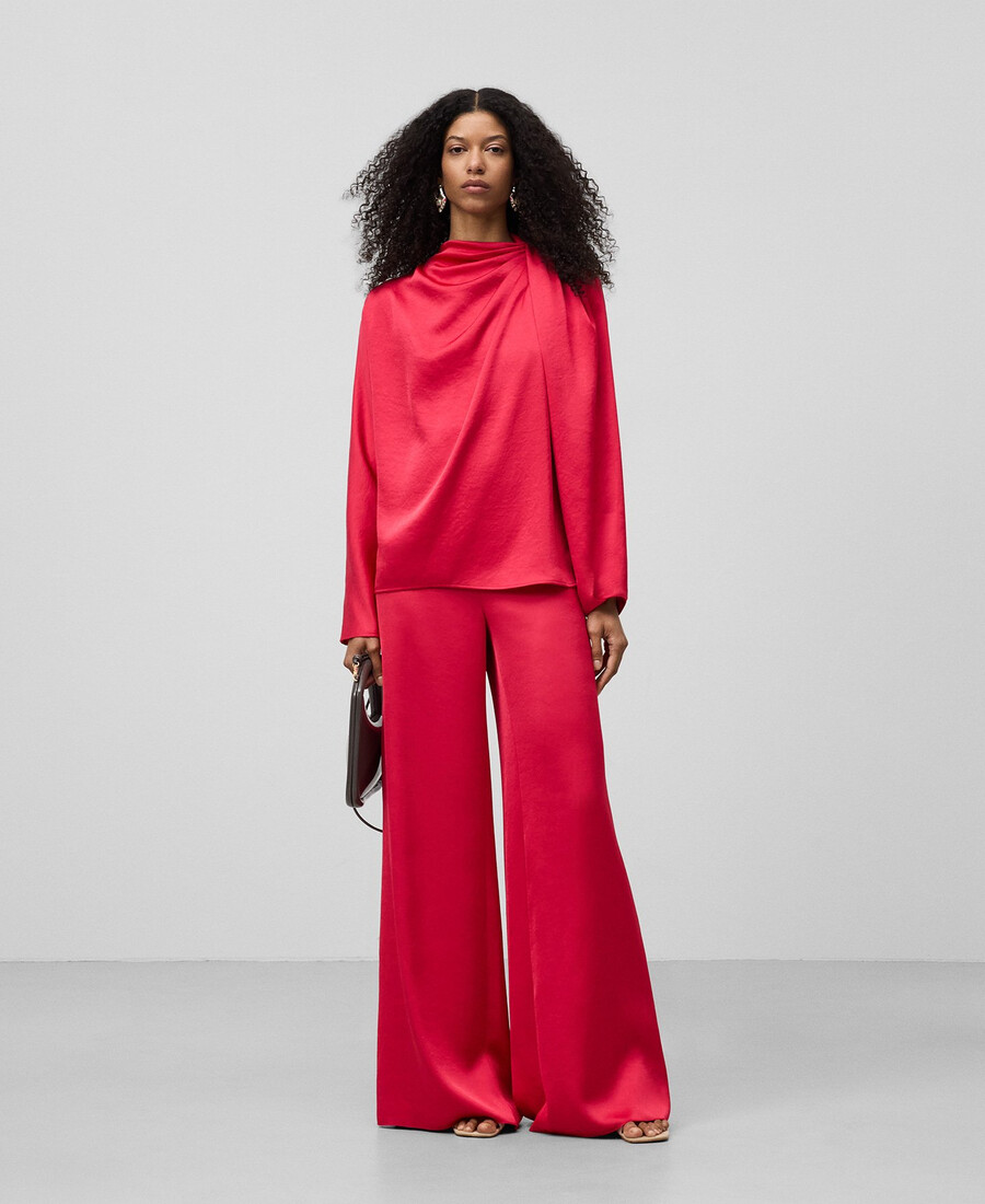 pantalones anchos de satén para mujer