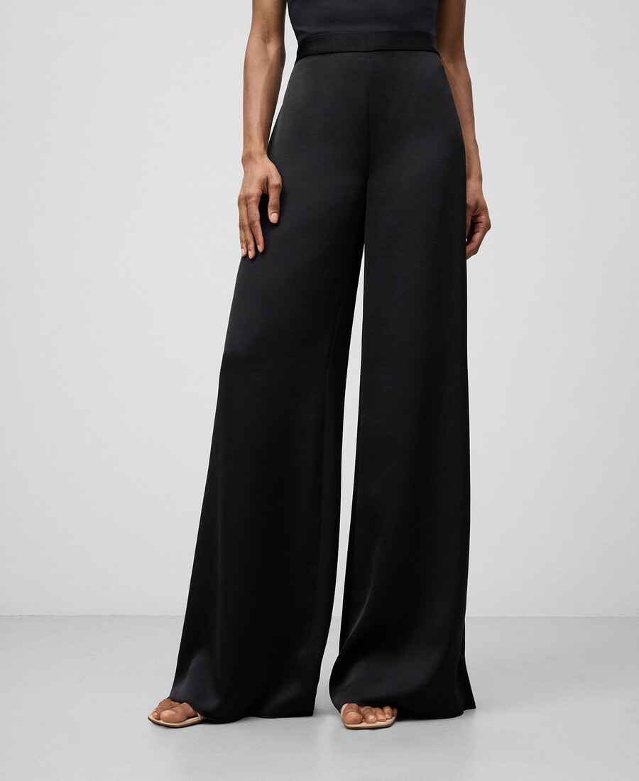 pantalones anchos de satén para mujer