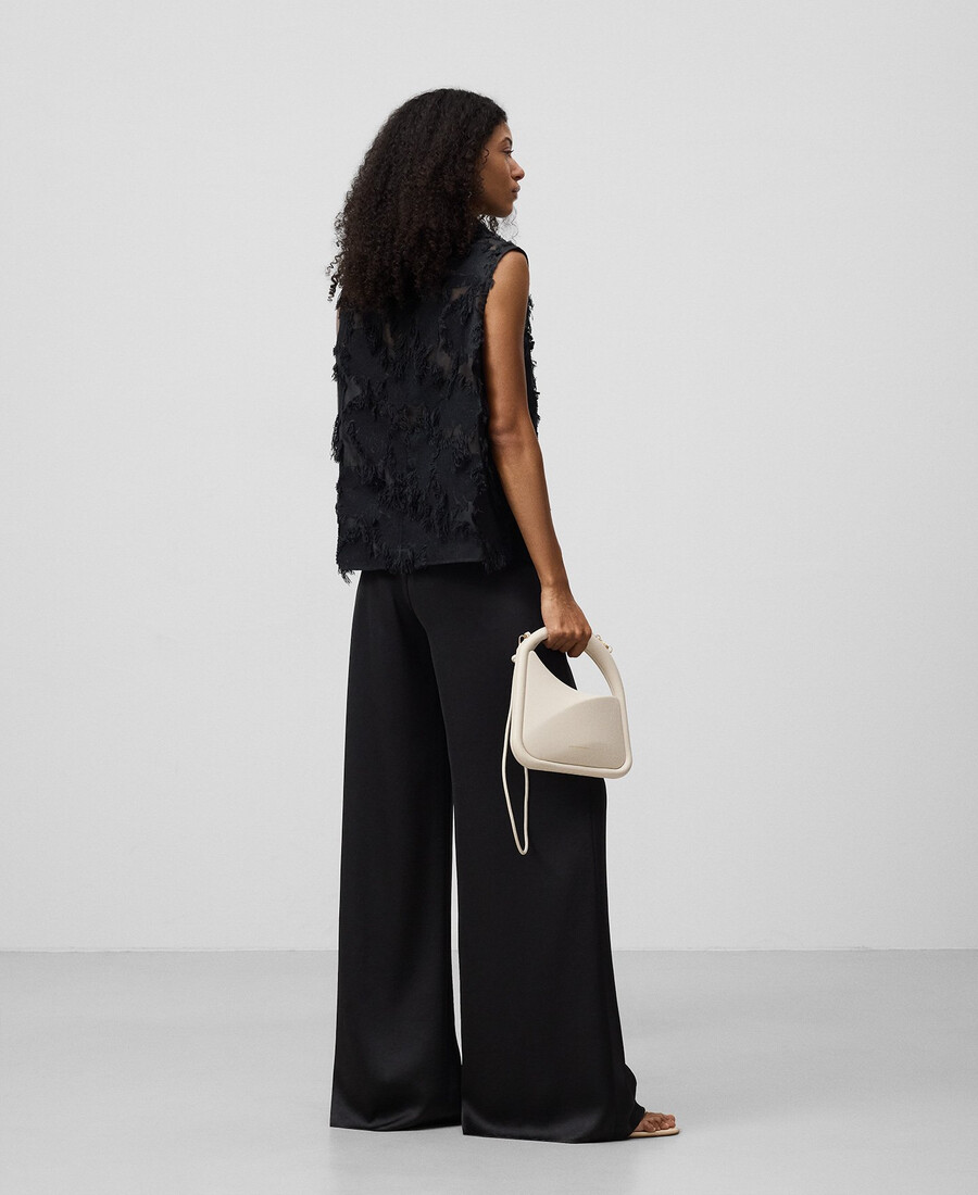 pantalones anchos de satén para mujer