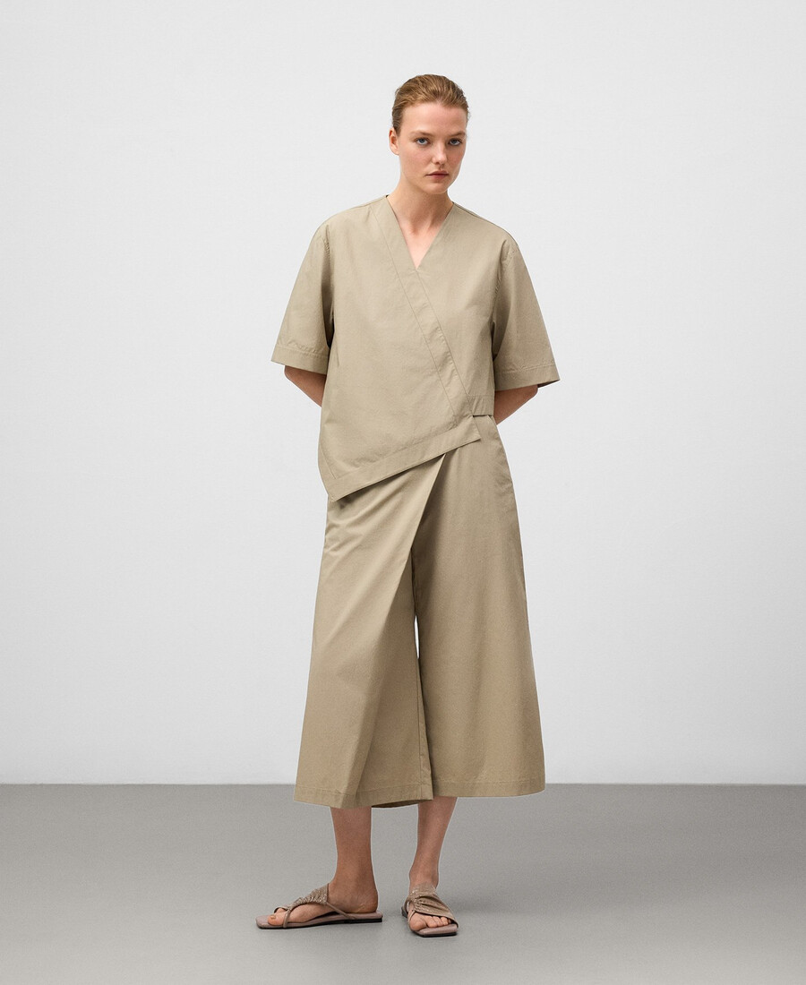 pantalón cruzado cropped de algodón para mujer