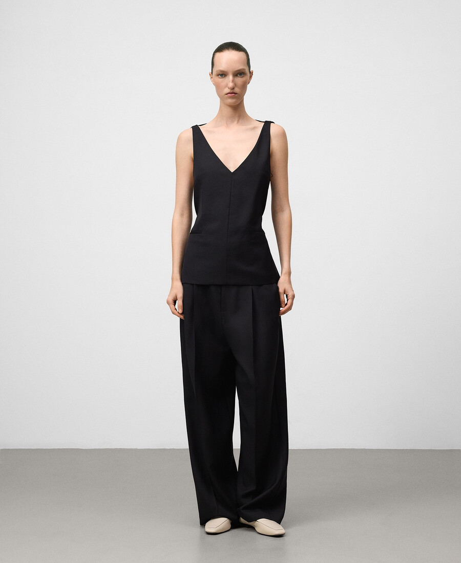pantalón sastre negro de pierna ancha para mujer