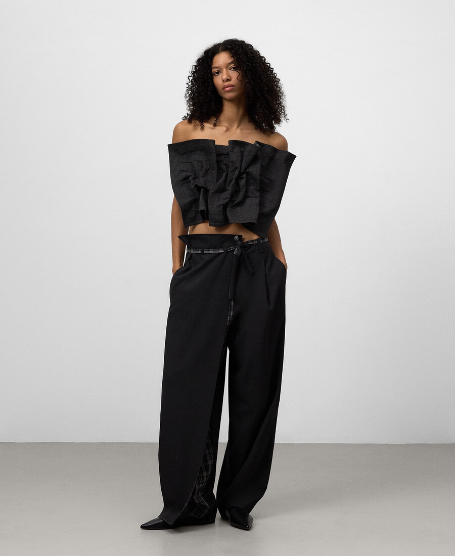 pantalón asimétrico combinado mujer