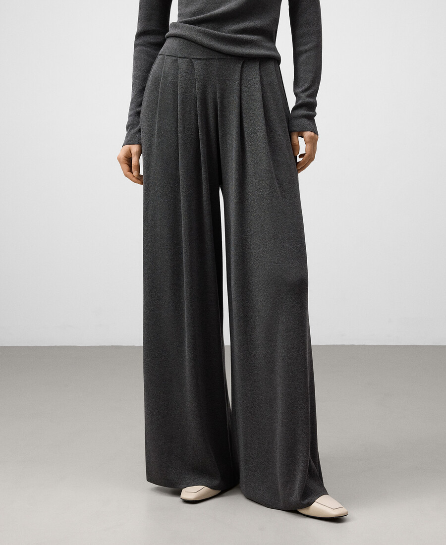 pantalón ancho de punto metalizado para mujer