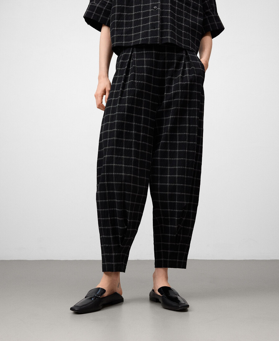 pantalones de cuadros de corte barril para mujer