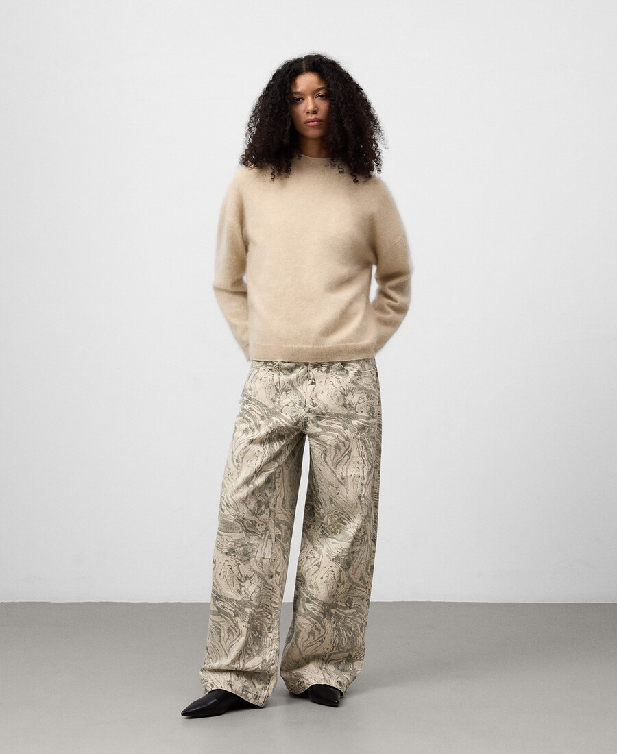 pantalón ancho de mezclilla estampado para mujer