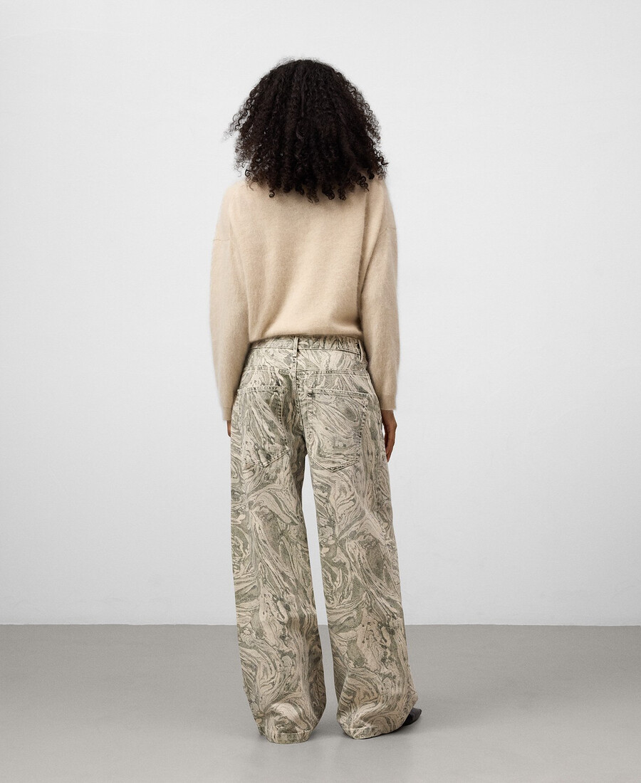 pantalón ancho de mezclilla estampado para mujer