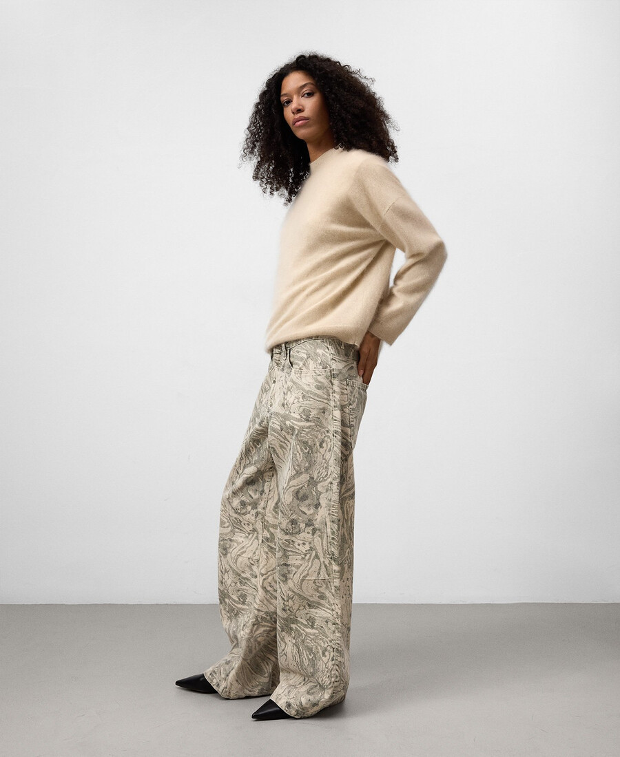 pantalón ancho de mezclilla estampado para mujer
