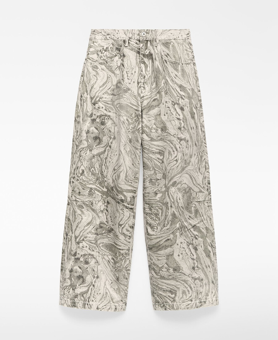 pantalón ancho de mezclilla estampado para mujer