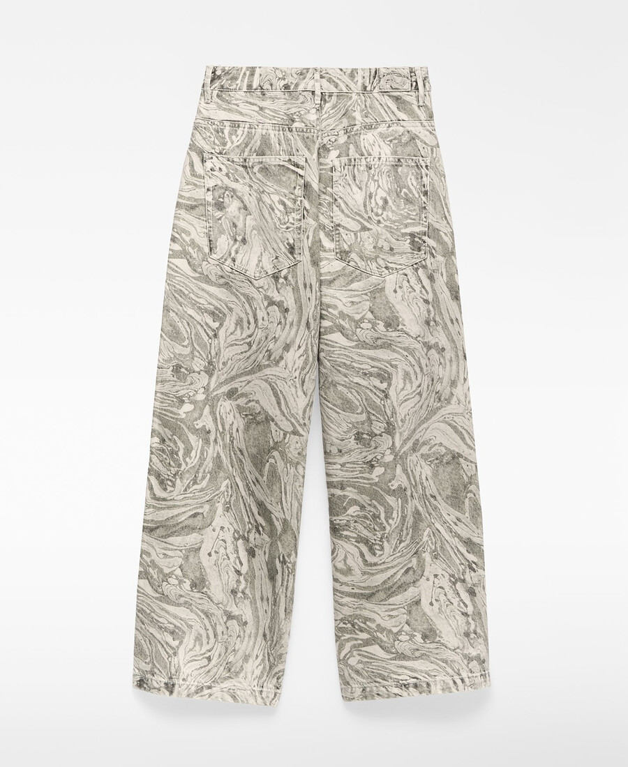 pantalón ancho de mezclilla estampado para mujer
