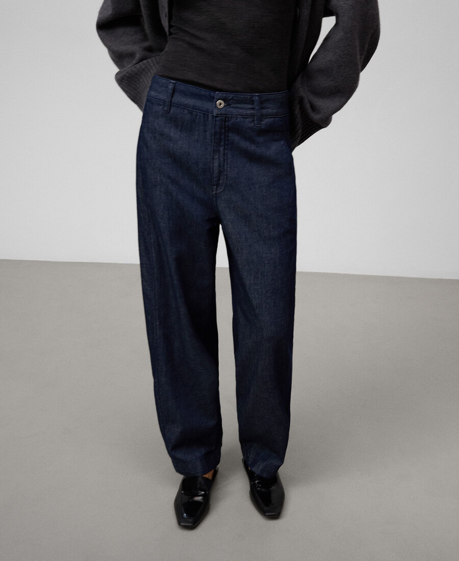 pantalones de mezclilla de algodón con corte barril para mujer