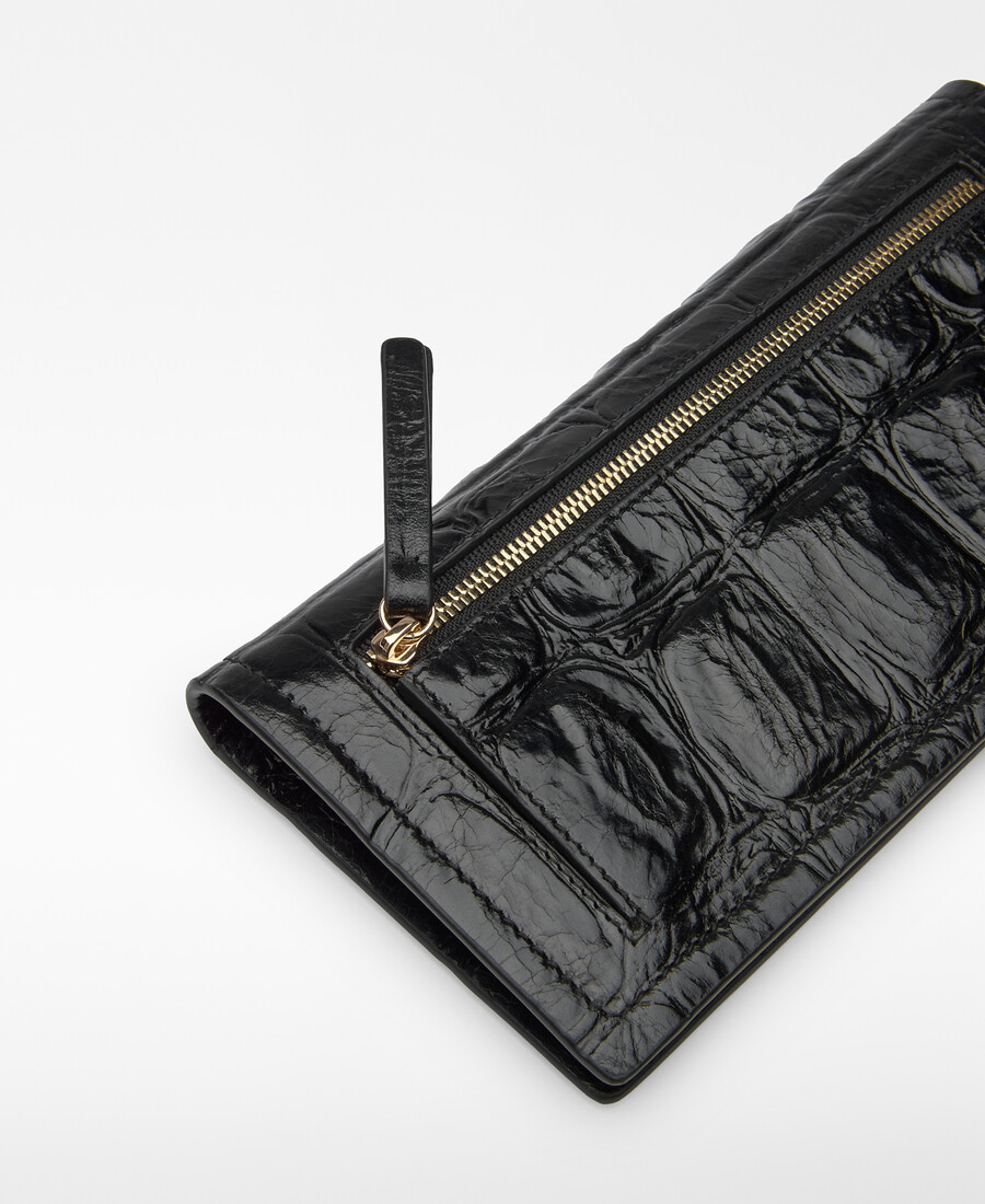 cartera grande de mica con efecto cocodrilo para mujer