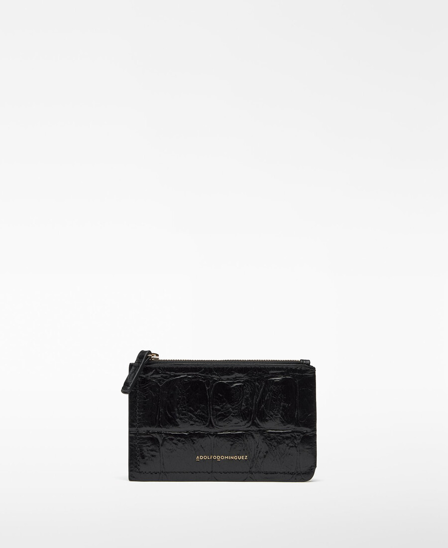 cartera pequeña mica con relieve de cocodrilo para mujer