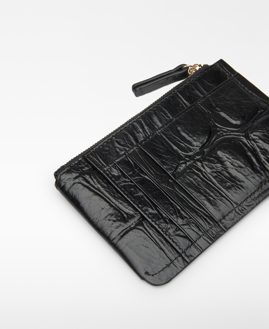 cartera pequeña mica con relieve de cocodrilo para mujer