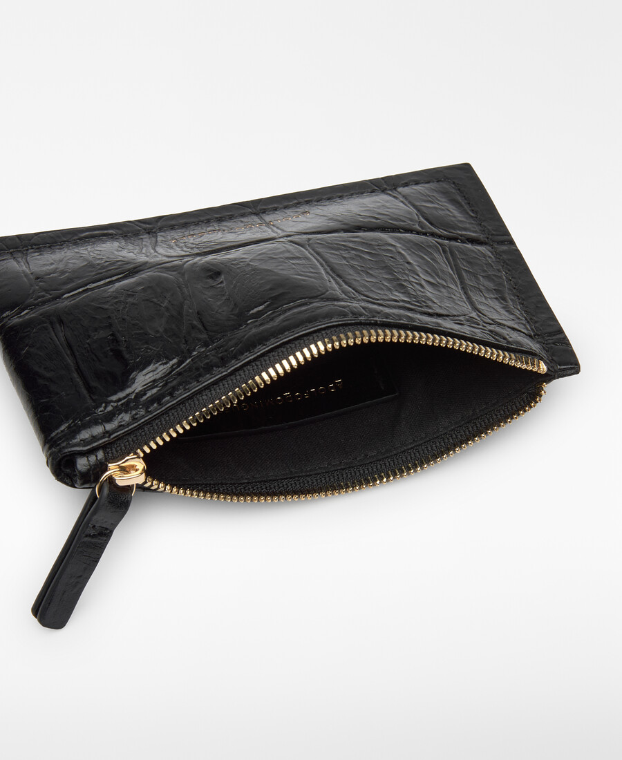 cartera pequeña mica con relieve de cocodrilo para mujer